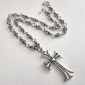 Elegant Cross Pendant Necklace Silver Tone Christian Religious Jewelry